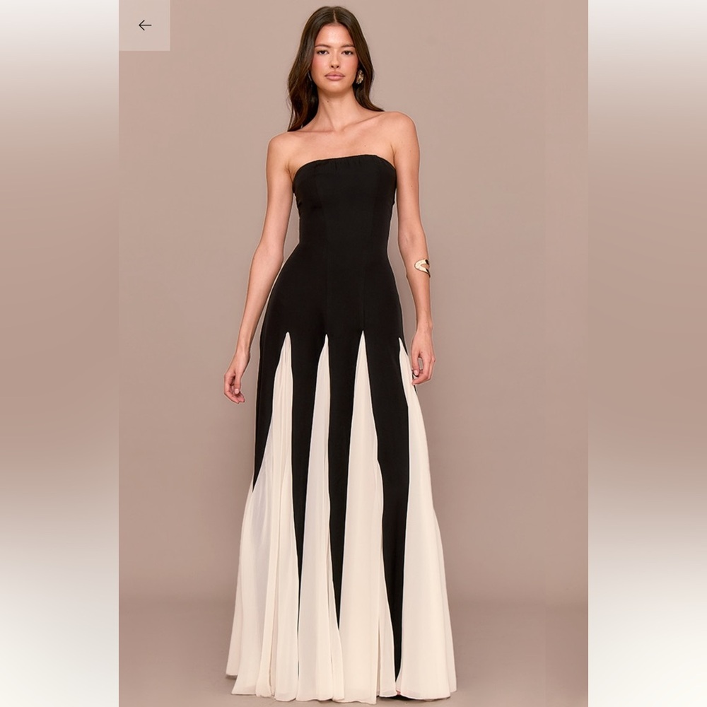 PrettyLittleThing Black and White Strapless Dress